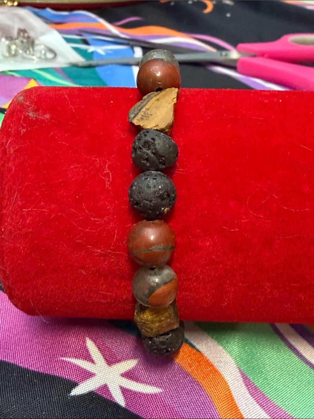 Natural Brown and Black Stone Bead Stretch Bracelet lava beads for oils